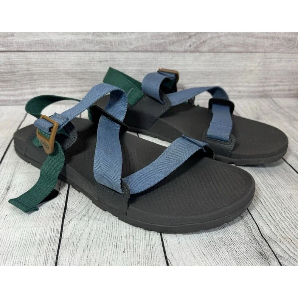 Chaco Mens Lowdown Strappy Sport Sandals Blue Green Polyester Size 10